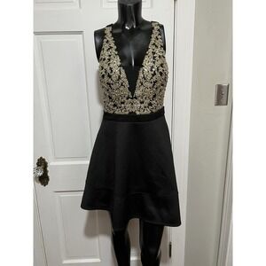 Gold Black Sleeveless Rhinestone Formal Pageant Homecoming Prom Dress Size7